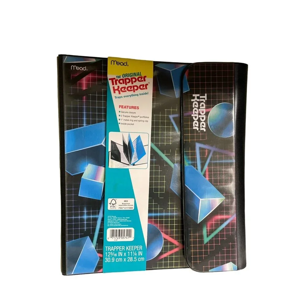 Mead Trapper Keeper NEW Black Pink Blue Geometric